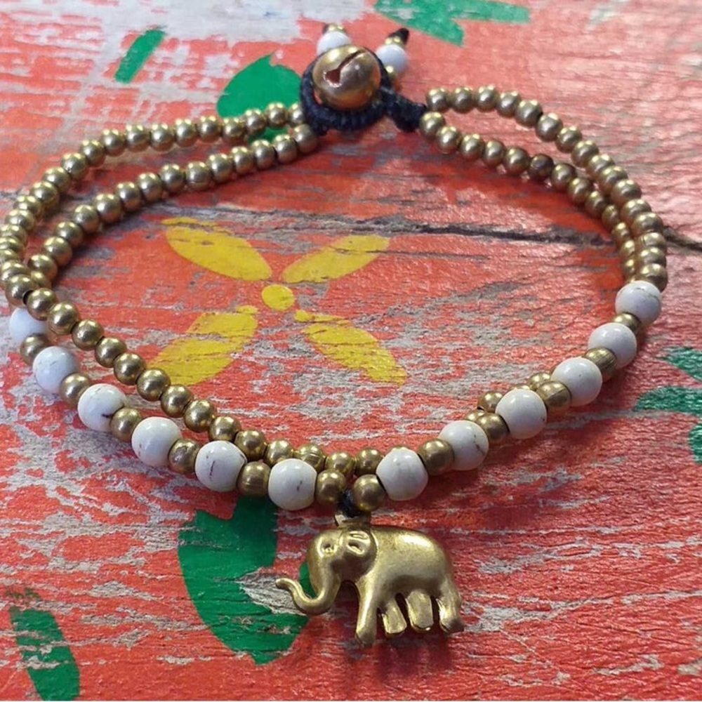 Himalayan Trading Post Ltd Elephant and Bead Bracelet | OS | Color: White, Gold